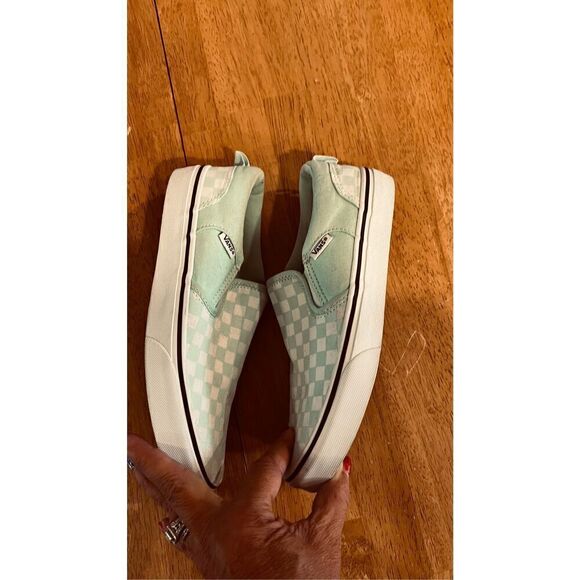 Vans Mint Green Checkered Slip On Sneakers Missy Size 5.5 - Picture 4 of 11